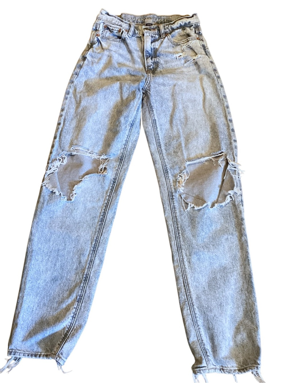 American Eagle AEO Super High Rise Baggy Straight Light Wash Ripped Jeans 000